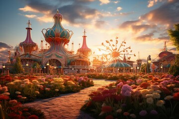 Obraz premium Carnival rides - Generative AI