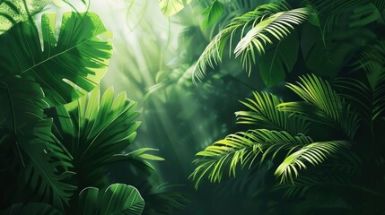 Nature leaves, green tropical forest, backgound illustration concept - Generative Ai