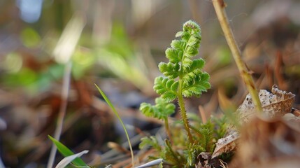 Close up of a baby fern within a forest setting