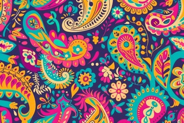 Vibrant Tribal Colorful pattern, seamless, paisley