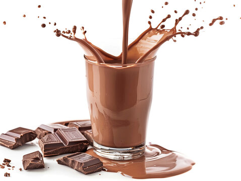 Glass of chocolate milk splashing.