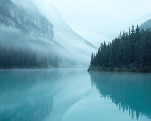 Fog rolling over a tranquil lake