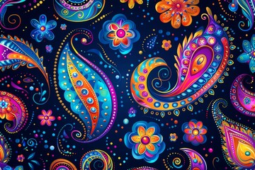 Naklejka premium Vibrant Tribal Colorful pattern, seamless, paisley