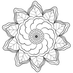 hand drawn flower elegance, mandala coloring book art. greeting card, sticker, lace pattern and tattoo. decoration for interior design.