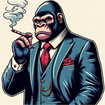 A stylish gangster gorilla in a suit
