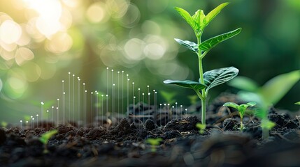 Green seedling with a bar chart overlay showing progress and financial growth