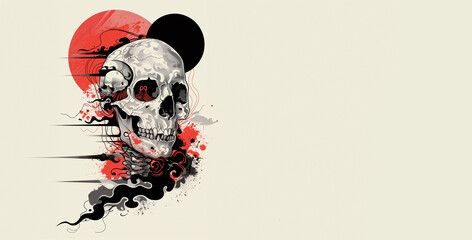 Skull with Red and Black Abstract Elements