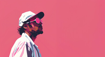 Man in White Hat and Sunglasses on Pink Background