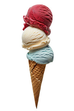 Red White and Blue Fourth of July  Independence Day Ice Cream Cone Isolated on a Transparent Background
