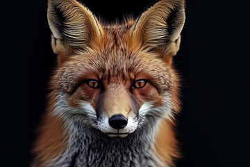 Fototapeta premium Mystic portrait of Bengal Fox in studio, copy space on right side, Anger, Menacing, Headshot, Close-up View Isolated on black background