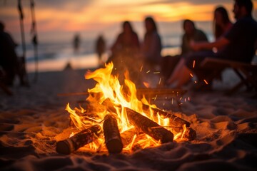 Fototapeta premium Beach bonfires - Generative AI