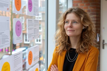 Woman Standing in Front of Bulletin Board
