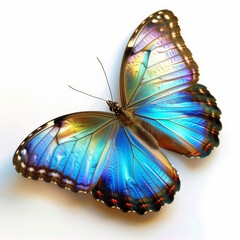 Blue Brush-Footed Butterfly Sideways Facing Multi-Colored