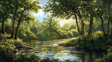Obraz premium Scenery featuring a river and trees