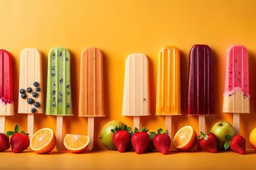 Summer food photography background wallpaper of popsicle ice lollies frozen ice cream treats