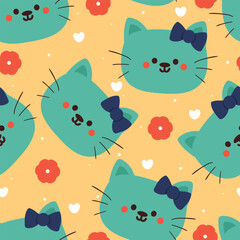 seamless pattern cartoon cat and flower. cute animal wallpaper for textile, gift wrap paper