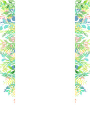 手描きの植物のカラフルなイラスト、フレーム型テンプレート