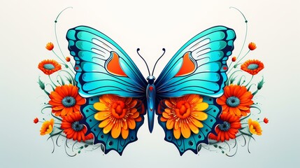 Stunning illustration of a butterfly on a blooming flower, showcasing intricate details and clean design.