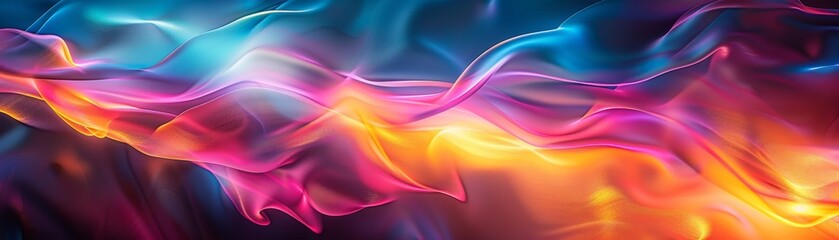 Obraz premium A colorful, abstract painting of a wave with a bright orange and pink hue. The painting is full of energy and movement, with the colors blending together to create a dynamic and vibrant scene