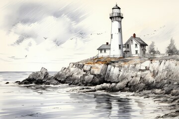 Fototapeta premium Coastal lighthouses - Generative AI