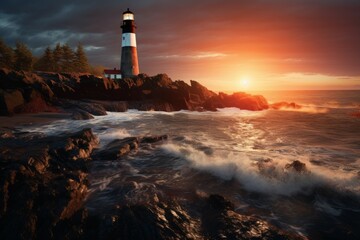 Obraz premium Coastal lighthouses - Generative AI