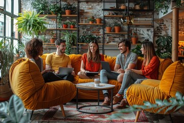 Group of People Sitting on Couches in Living Room