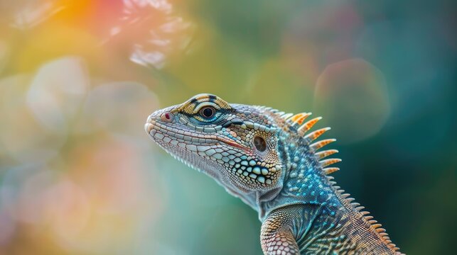 View of an Oriental Garden Lizard against a blurred background
