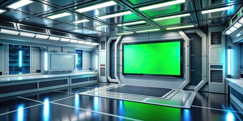 Modern high-tech white display with chroma key for sci-fi concept