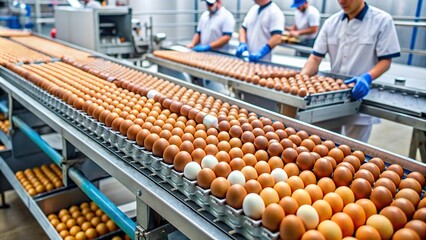 Fresh eggs being sorted and packaged on a modern production line