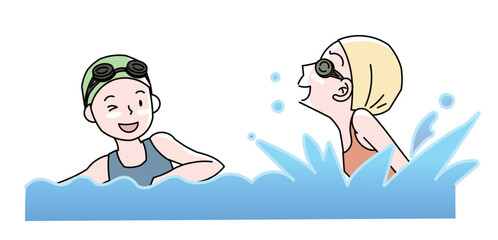 プールで泳ぐ女性たち
