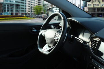 Steering wheel and dashboard in modern car