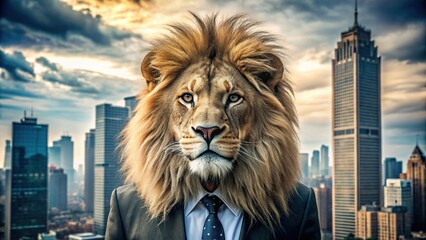 A fierce lion symbolizing power and success in the corporate world
