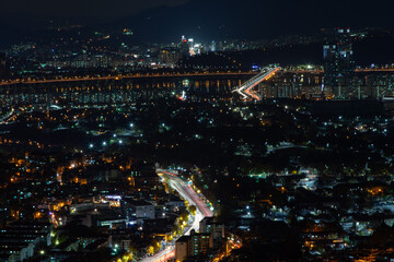 Night view of Seoul City on the top of the mountain