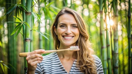 Eco-conscious woman holding a bamboo toothbrush