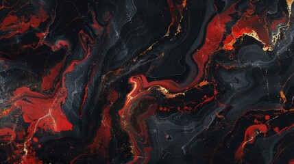 A black and red swirl pattern with gold accents