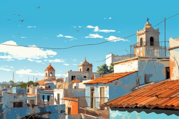 Fototapeta premium Summer rooftops - Generative AI