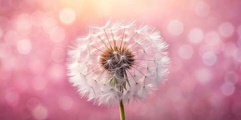 Delicate dandelion flower against pastel pink backdrop
