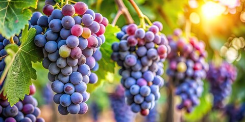 Close-up of a vineyard with ripe grapes ready for harvest