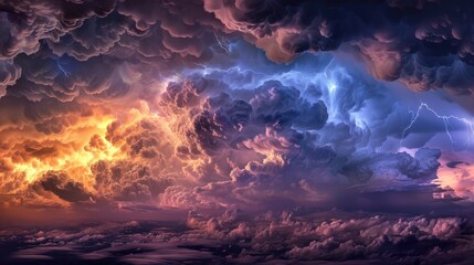 Dramatic Clouds with Lightning Strikes