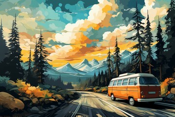 Obraz premium Summer road trips - Generative AI