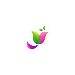 flying bird logo with natural leaf wings combination in colorful gradient design style
