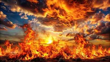Fiery backdrop with flames reaching towards the sky