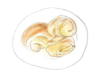 水彩風の３つ盛られたシナモンロールイラスト