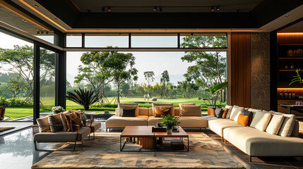 Natural black shade living room of a house resort by golf grassland