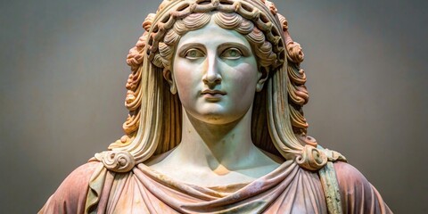Ancient Greek antique sculpture of a pastel-colored goddess