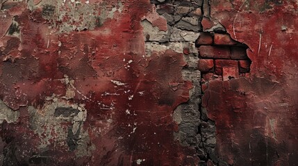 Texture of ancient red brick wall with broken and worn out appearance
