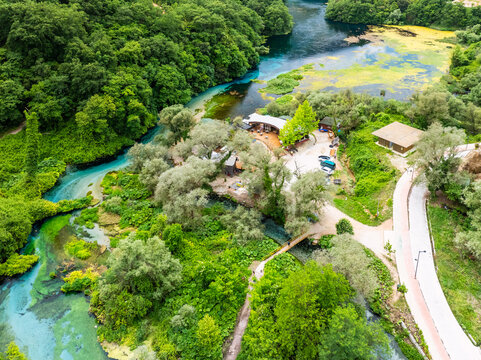 The Blue Eye from a drone, Muzine, Finiq, Albania, Europe
