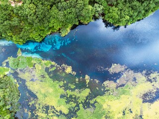 Top Down over The Blue Eye from a drone, Muzine, Finiq, Albania, Europe