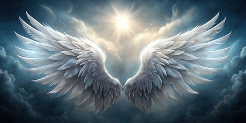 Angel wings with a white feathered design on a background