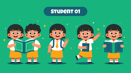 Cute Student with Various Activity at School. Back to School
